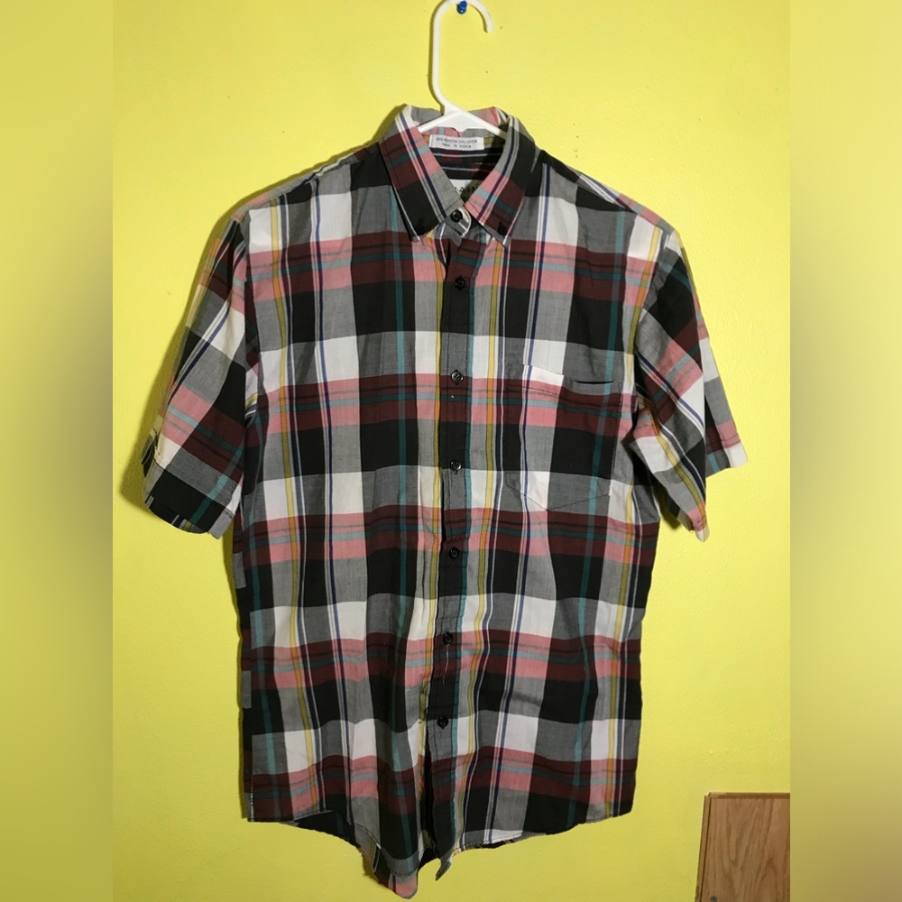 Vintage 1980s Main Street Plaid Short Sleeve Button Down Old School Shirt Mens S